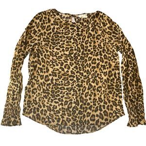 H&M Women’s Long Sleeve Screw Neck Fashionita Blouse size 6 US,Leopard Brown Tan
